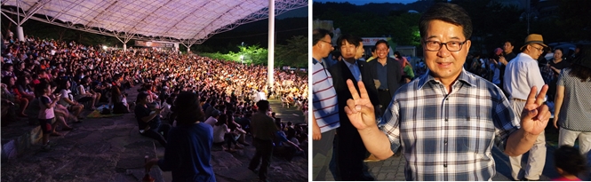 축제를 즐기는 사람들(왼쪽)과 인터뷰에 응해 준 조병돈 이천시장(오른쪽)