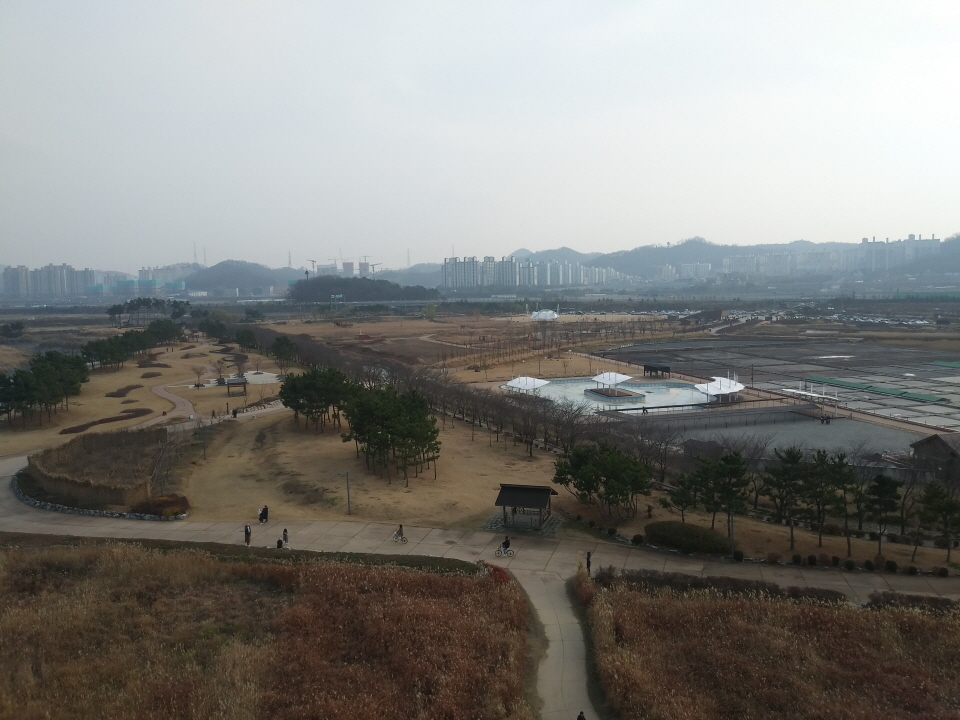 흔들전망대에서 바라 본 시흥 갯골생태공원의 전경.