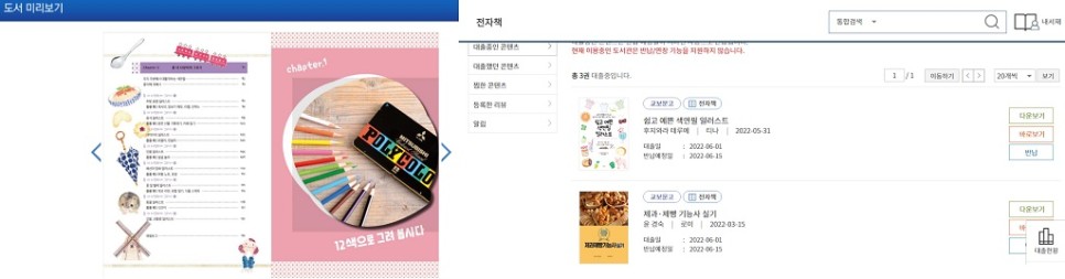 도서 미리보기 후 대출할 수 있다.