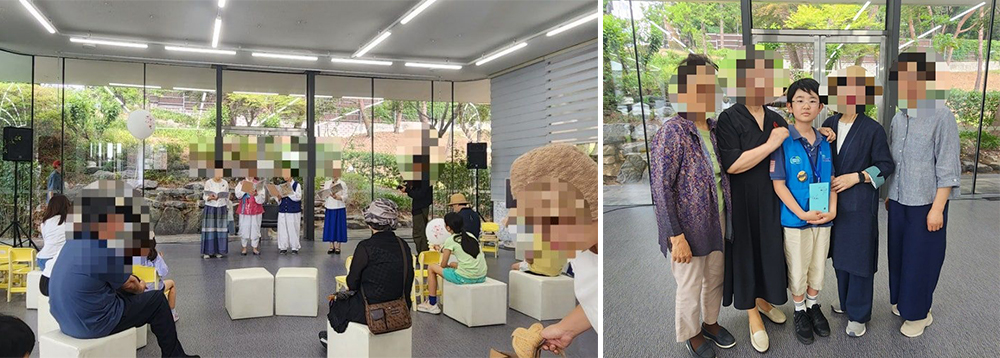 이야기 책방 참여 중인 도민(왼쪽), 책고리 이야기회 강연자와 기자(오른쪽)