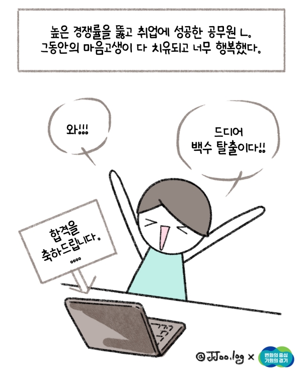 높은 경쟁률을 뚫고 취업에 성공하는 공무원 L씨. 그동안의 마음고생이 다 치유되고 너무 했습니다. @ 경기도청