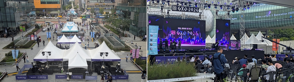 평소의 판교와는 다른 느낌으로 변신한 GXG 현장, 판교역 인근에 설치된 무대에서는 다양한 공연이 진행됐습니다. ⓒ 김정균 기자