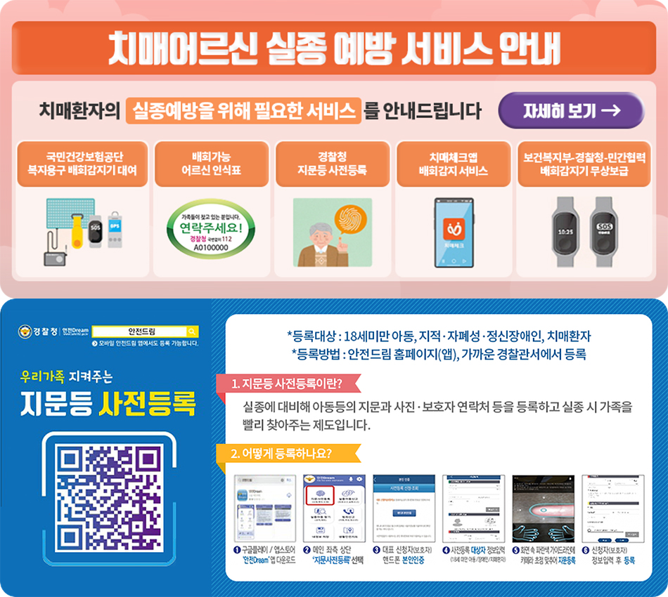 치매환자의 실종은 언제든 발생할 수 있는 만큼 평소에 실종에 대비한 정보를 등록하고 필요한 장비를 준비하는 것이 중요합니다. ⓒ 경기도청