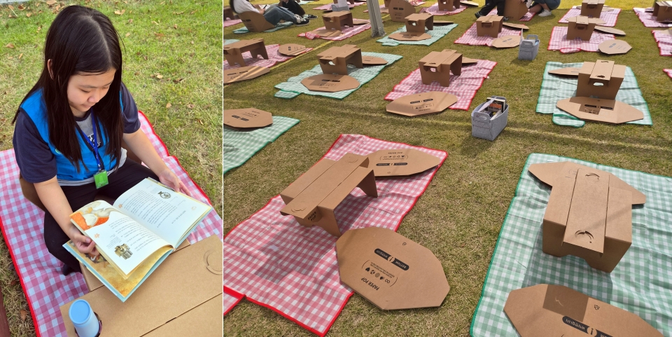 △ 여유당 리딩파티에 참가하여 독서를 하는 기자, 참가자에게 전달되는 물품 Ⓒ 홍경원 기자