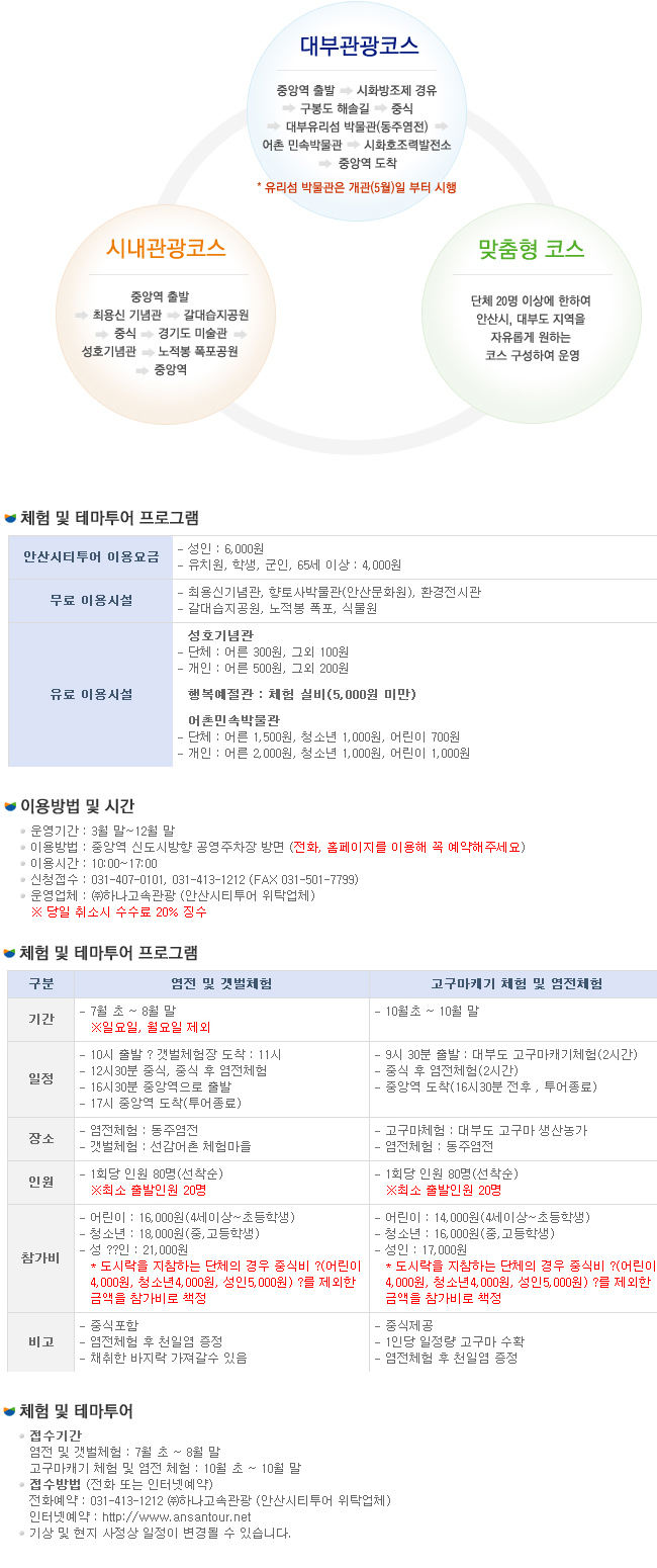 안산시티투어버스 프로그램 및 이용방법.