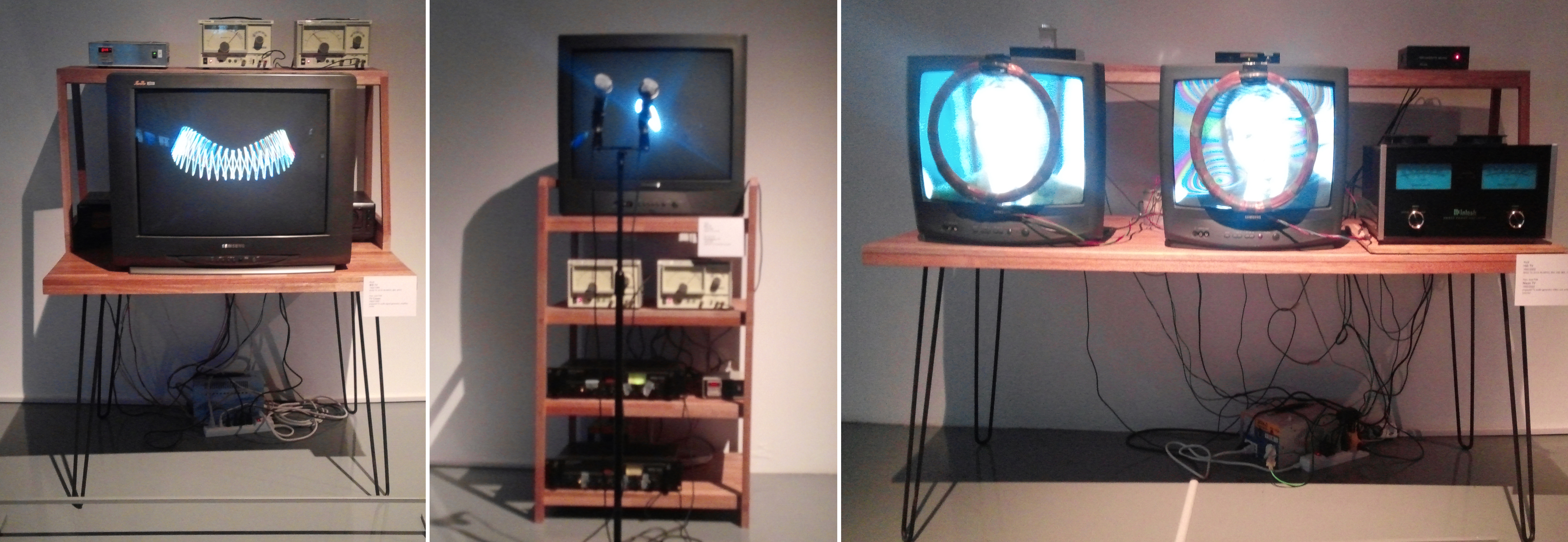 백남준 作 ‘왕관 TV’(왼쪽), ‘참여 TV’(가운데), ’닉슨 TV’(오른쪽)