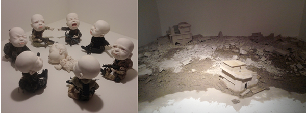 존슨 창의 작품 ‘누가 했는가’(왼쪽)과 김주리의 작품 ‘휘경’(오른쪽)