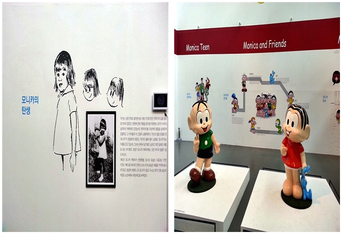 모니카의 탄생 일화(왼쪽), 만화 속 캐릭터들(오른쪽)