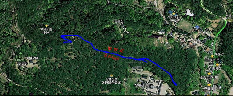 경기도는 12일부터 12월 10일까지 남한산성도립공원 제2코스 탐방로에 대한 정비를 추진한다고 11일 밝혔다. 탐방로 위치도.
