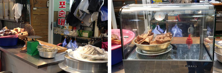 용인 중앙시장 음식점 쇼케이스 교체 전(왼쪽)과 교체 후 모습.