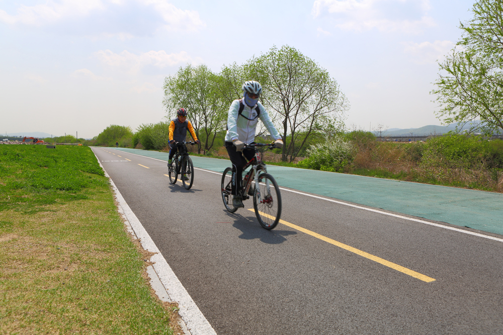 탄천을 따라 성남시에서 서울로 이어지는 자전거 도로는 자전거 길과 보행로가 분리돼 자전거 이용자와 산책 나온 주민들 모두 쾌적하게 이용할 수 있다.