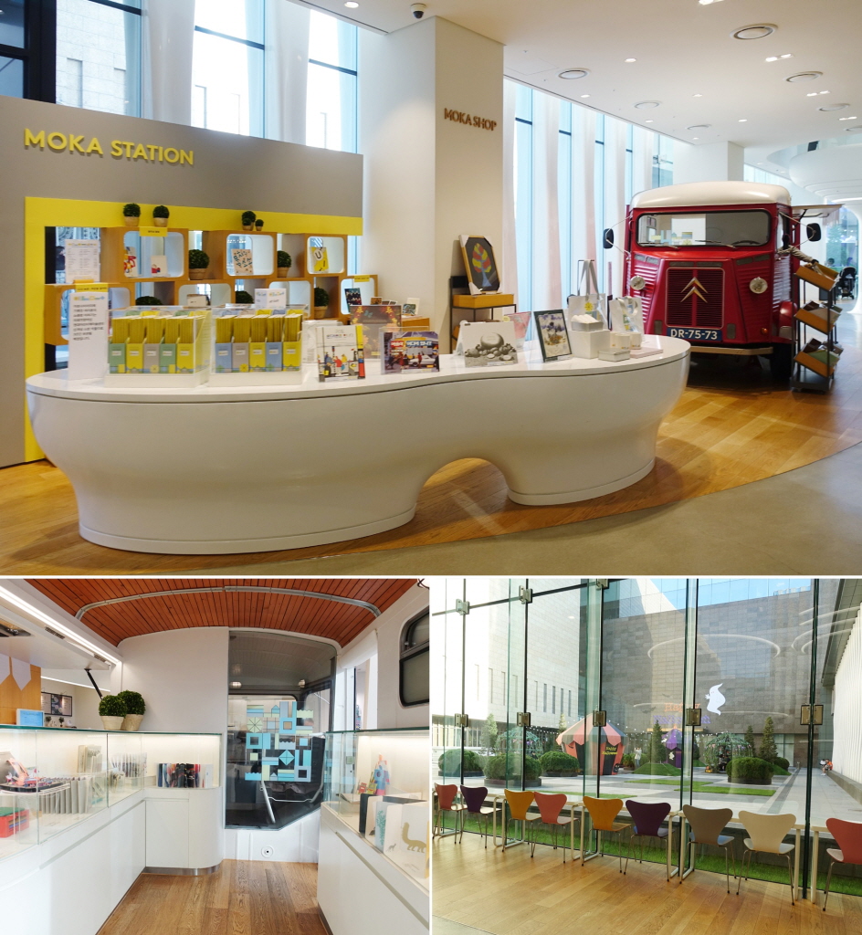 5층 현대어린이책미술관 로비에는 그림책과 디자인제품을 판매하는 매장과 휴식 공간, 카페 등이 있다.  