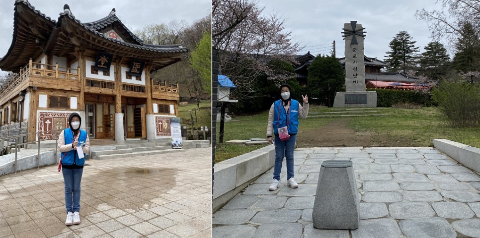 남한산성 성당(왼쪽)과 순교자현양비 