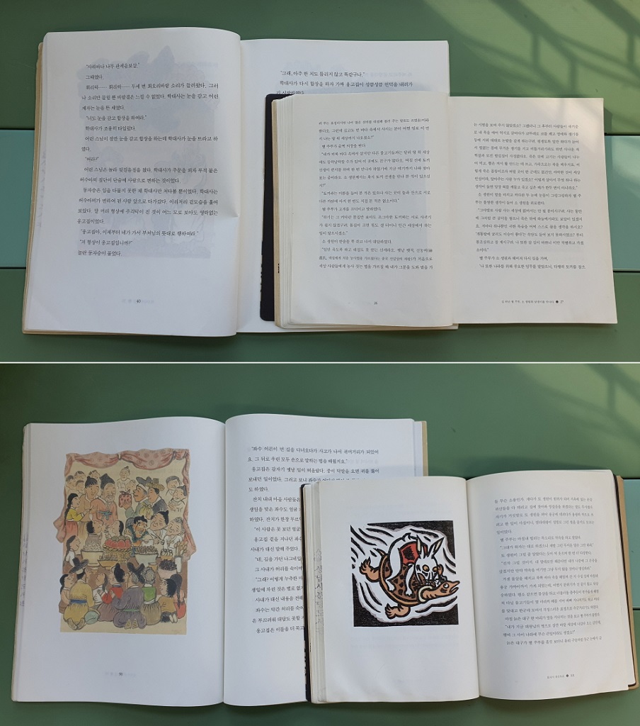 책이 크기와 글자, 그림이 확대되어 공공도서관에 보급된 큰 글자책을 일반도서와 비교한 모습