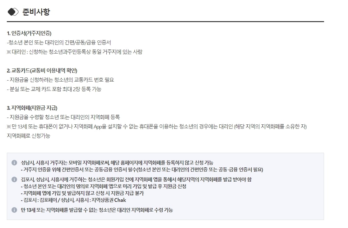 청소년 교통비 지원 사업 준비사항