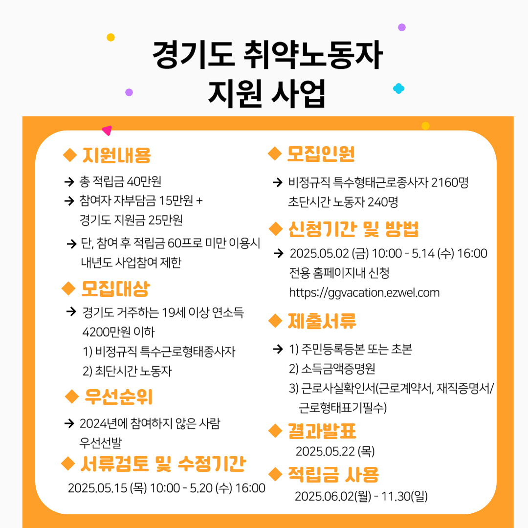 경기도 취약노동자 휴가비 지원사업 주요 내용