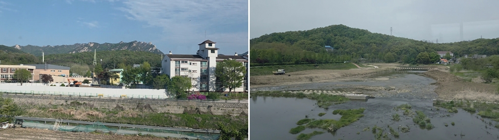 교외선 열차에서 바라보는 창밖 풍경