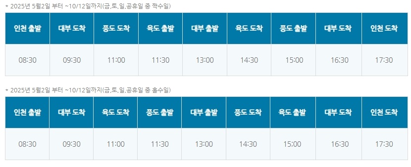 서해누리호 시간표.