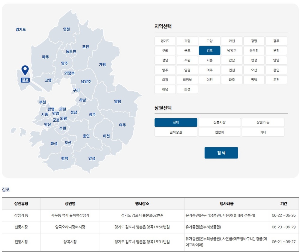 지역별 행사 장소 및 행사 내용을 누리집에서 확인할 수 있다.