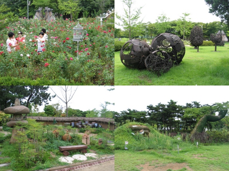 도심 속에 16만 제곱미터 규모로 조성된 옥구공원은 아파트 숲에서 지내는 우리의 숨통을 트이게 해주기 충분하다. 거대한 규모이지만, 다양한 테마로 조성되어 지루함을 느낄 수 없게 만든다. 얼굴이 쓰레기에 덮인 채 한손으로 새싹을 틔워내는 조형물은, 환경보호의 중요성을 다시금 느끼게 해준다.