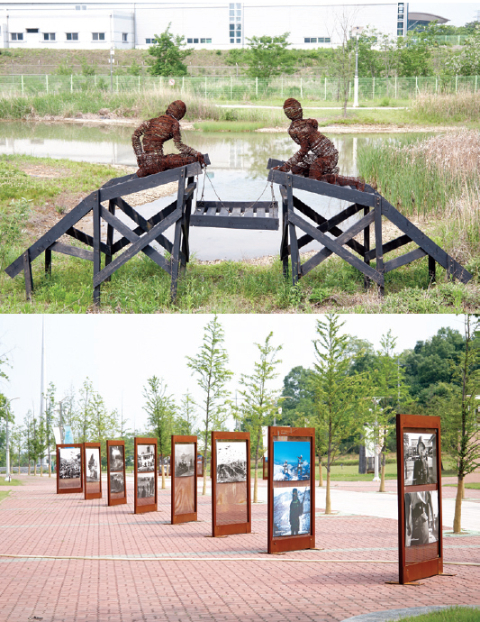 도라산평화공원은 평화와 화합을 상징하는 다양한 전시와 조형물로 이뤄져 있다.