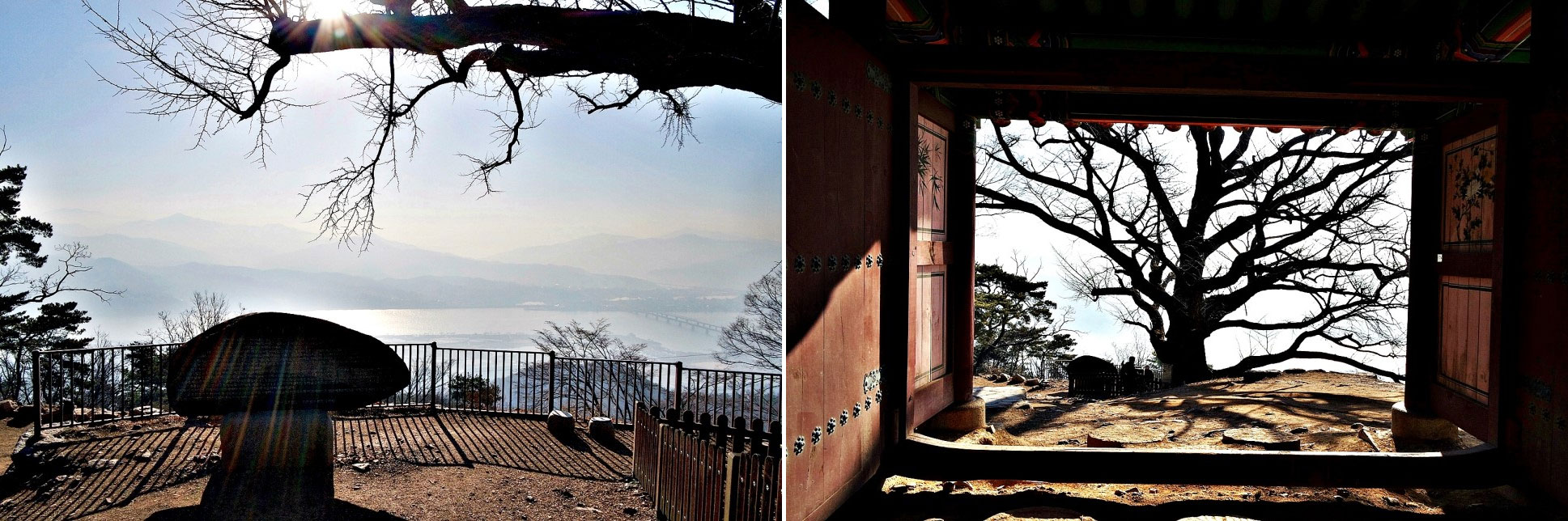 <좌> 수종사의 한강 조망, <우> 수종사 해탈문과 은행나무