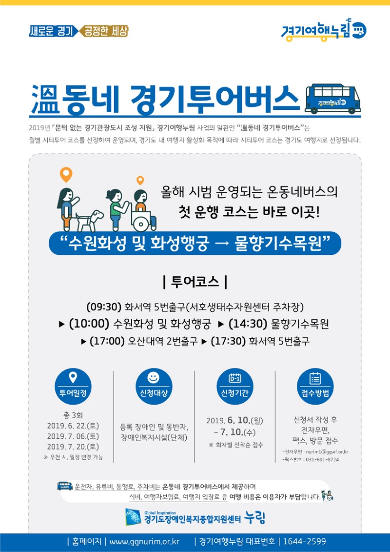 누림버스는 격주 토요일 ‘온(溫)동네 경기투어버스(경기도 장애 없는 관광지 투어)’로 활용된다.