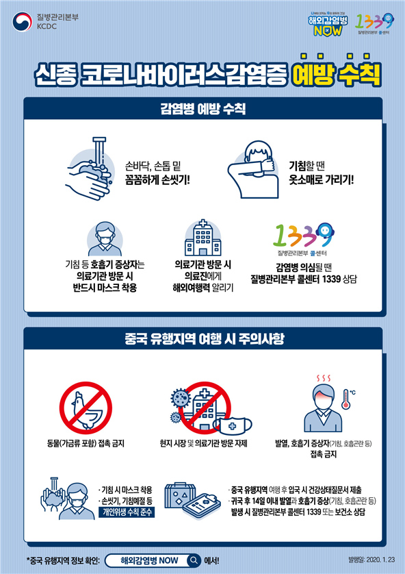 신종 코로나 바이러스 예방수칙.