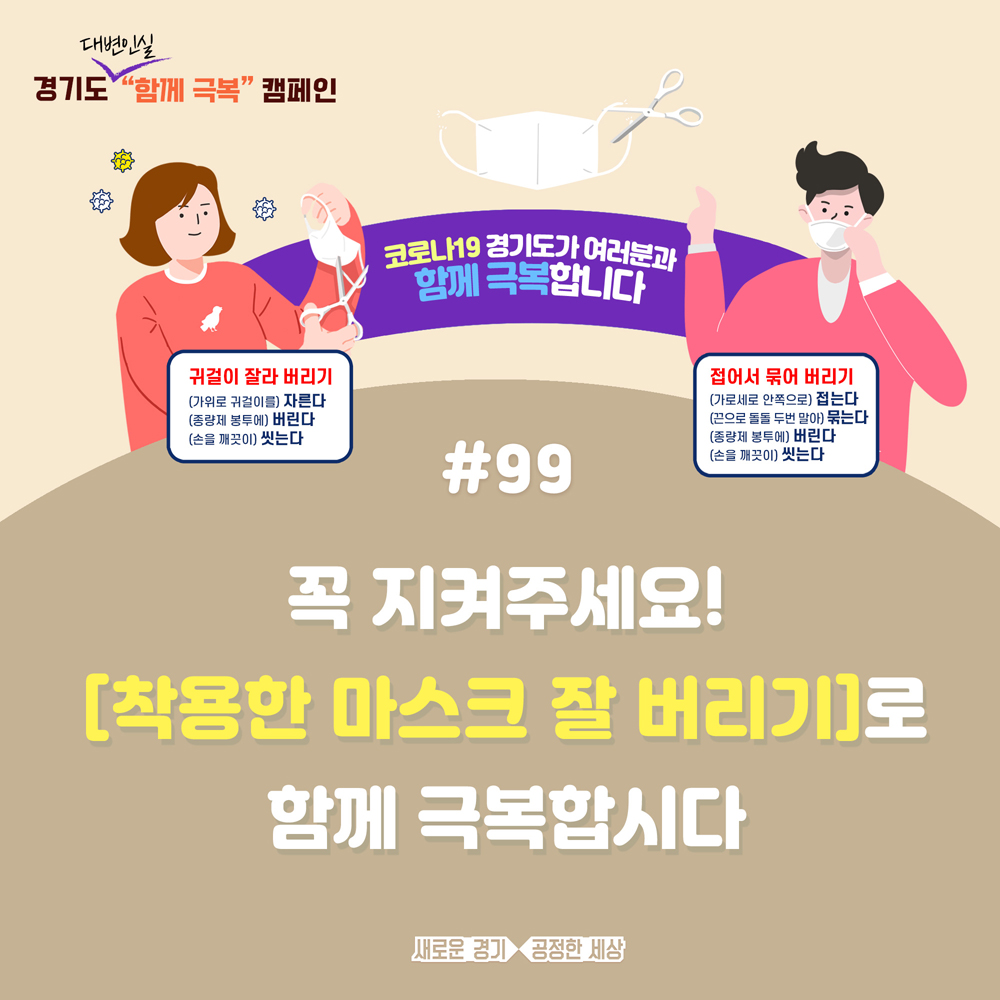 마스크를 버릴 때에는 부직포, 면 등 재질과 상관없이 모두 종량제 봉투에 버려야 한다.