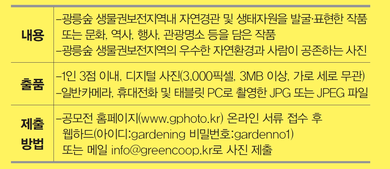 ‘제1회 광릉숲 생물권보전지역 사진 공모전’ 개요.