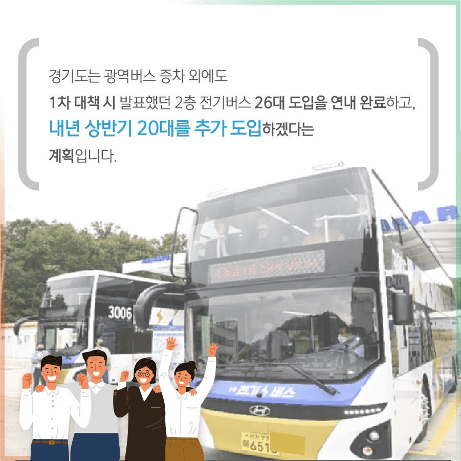 경기도는 광역버스 증차 외에도 1차 대책 시 발표했던 2층 전기버스 26대 도입을 연내 완료하고, 내년 상반기 20대를 추가 도입하겠다는 계획입니다.