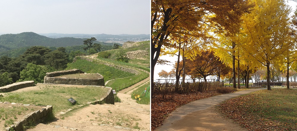 삼남길 독산성길(왼쪽), 평해길 다산생태공원 등의 전경 사진.