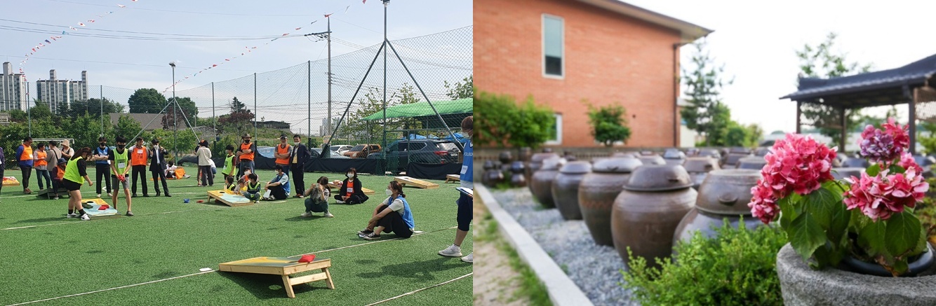 이천 지역 치유농가 ‘서로’의 라이스홀경기 체험(좌)과 발효음식 체험이 가능한 안옥화 음식갤러리(우) 모습.