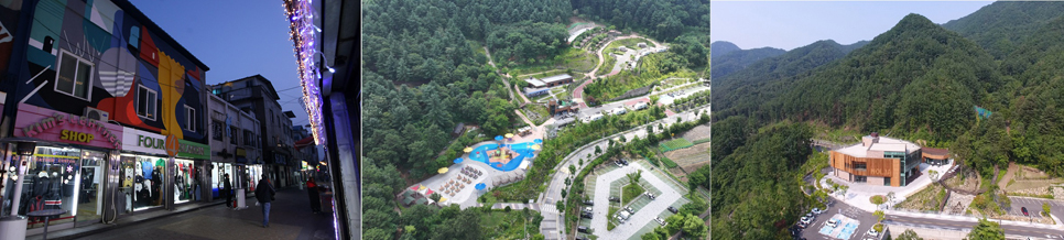 캠프보산(좌), 별앤숲테마파크,(중) 놀자숲(우)