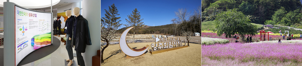 경기섬유종합지원센터(좌), 회암사지(중), 나리농원(우)