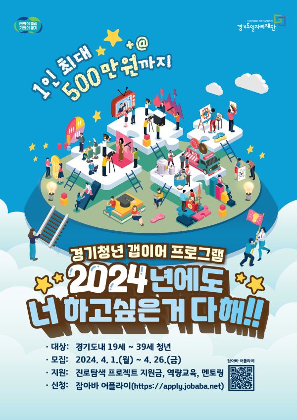 경기도와 경기도일자리재단은 민선 8기 경기도 대표 청년정책인 경기청년 갭이어(Gap Year) 프로그램 참여자 880명을 4월 1일부터 26일까지 모집한다.