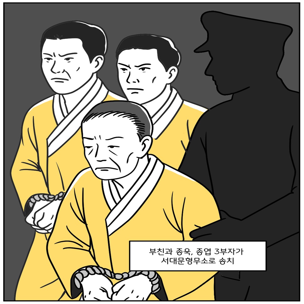 부친(홍재설)과 종욱, 종엽 3부자가 서대문형무소로 송치됐습니다.