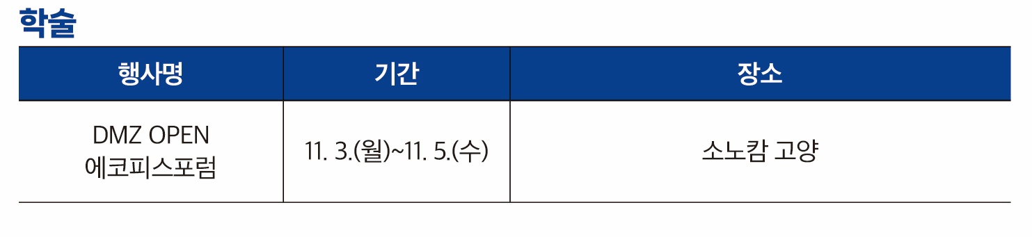 DMZ OPEN 페스티벌 학술 프로그램 일정.