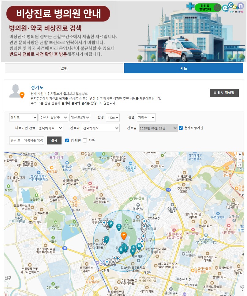 추석 연휴 문 여는 병·의원 2,222개소와 약국은 콜센터(120, 129), 119구급상황관리센터, 응급의료포털(E-GEN)과 응급의료정보앱에서 확인할 수 있다.